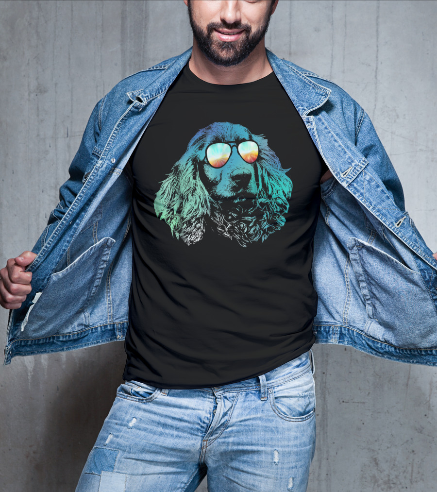 Neon Cocker Spaniel Wearing Vibrant Reflective Sunglasses T-Shirt