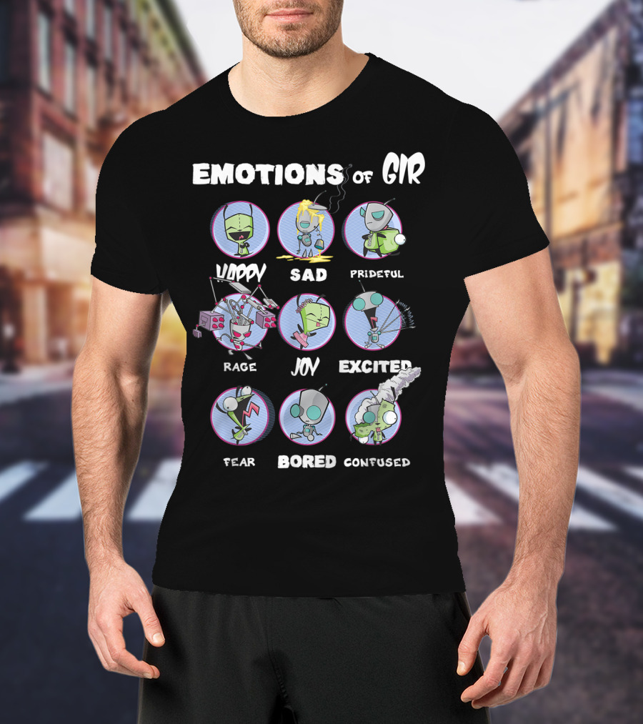 Emotions Of GIR Invader Zim Happy Sad Prideful Rage Joy Excited Fear Bored Confused T-Shirt