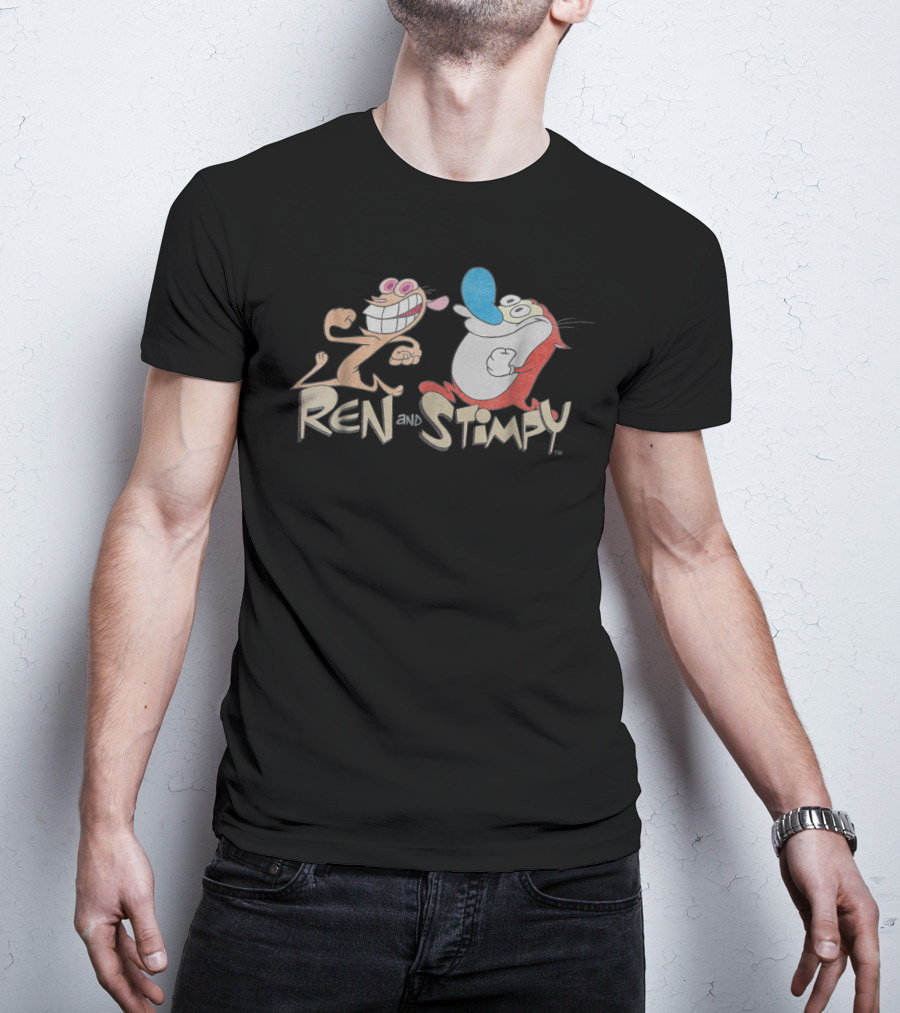 Nickelodeon Ren And Stimpy Running Cartoon Characters T-Shirt