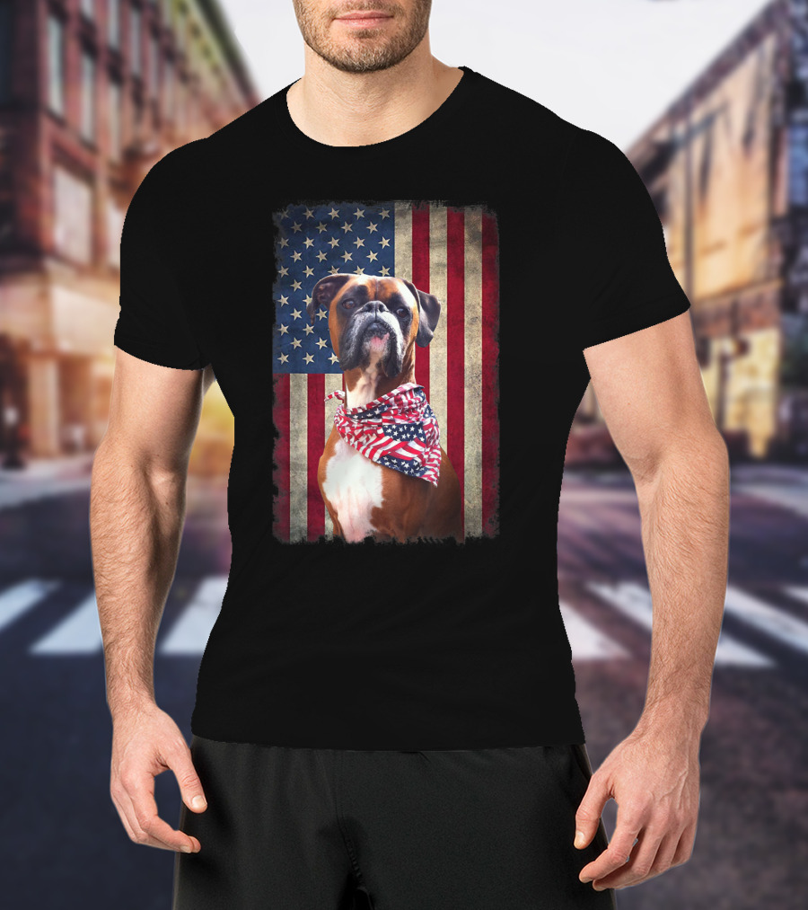 Boxer Dog Lovers American Flag Independence Day T-Shirt