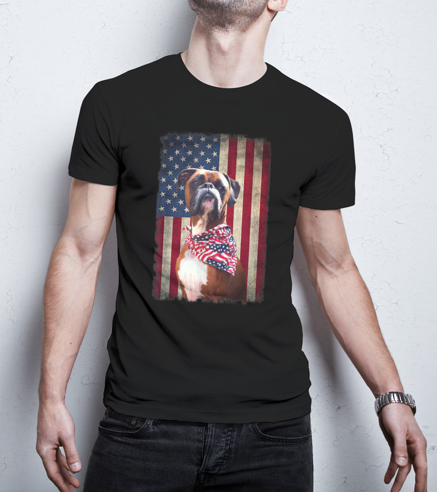 Boxer Dog Lovers American Flag Independence Day T-Shirt