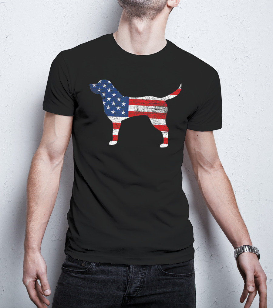 Labrador Retriever Silhouette With American Flag T-Shirt