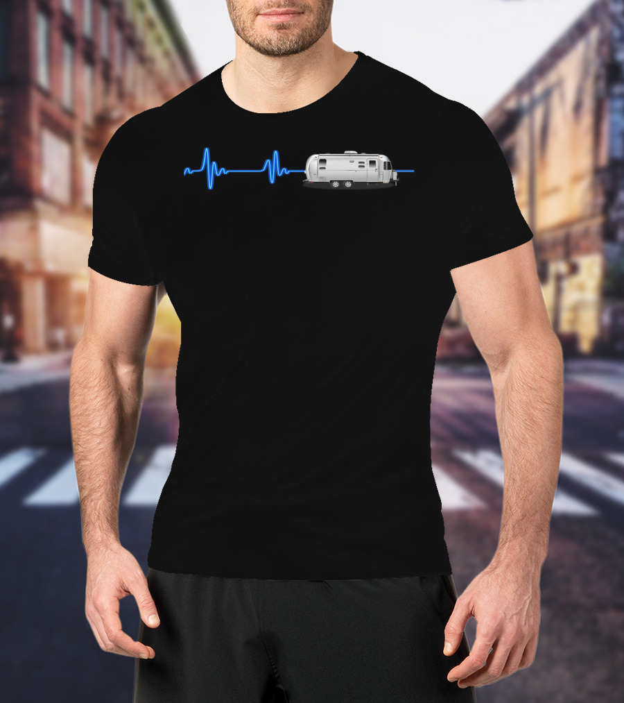 Airstream With Blue Neon Heartbeat T-Shirt