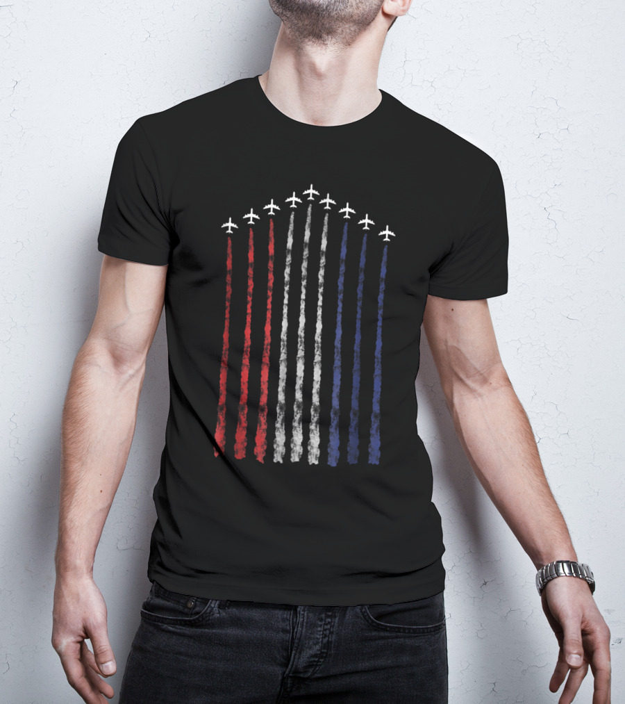 American Flag Fighter Jets Contrails USA Red White Blue T-Shirt