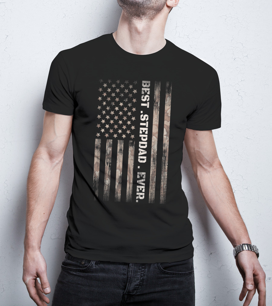 Best Step Dad Ever Vintage American Flag Camo Fath T-Shirt