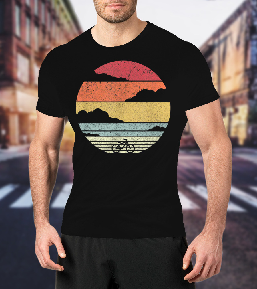 Retro Sunset Bicycle Ride With Stripes T-Shirt