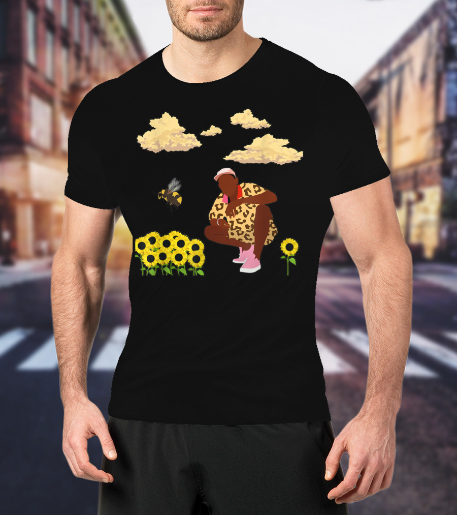 Bee Sunflower Boy With Clouds And Leopard T-Shirt