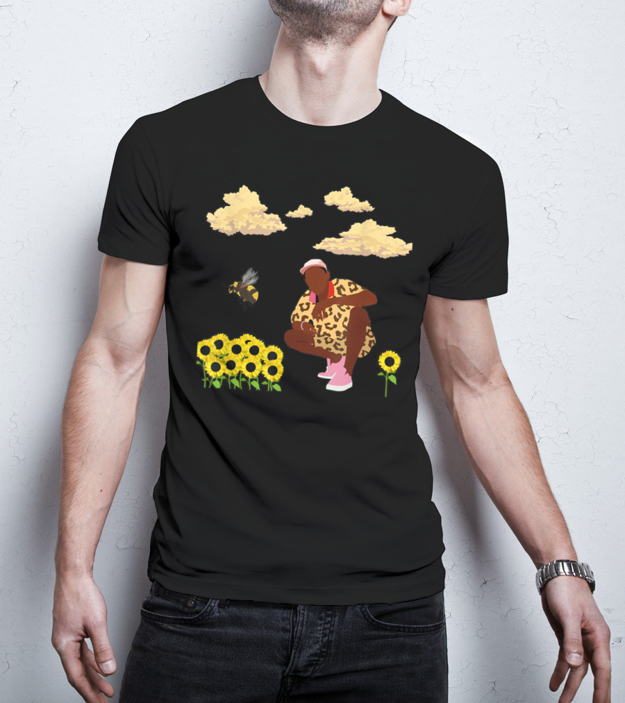 Bee Sunflower Boy With Clouds And Leopard T-Shirt