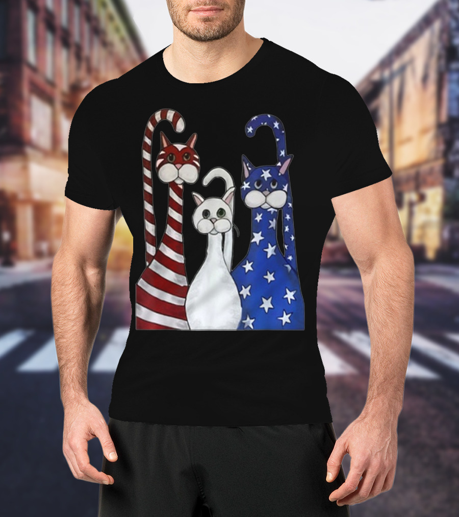 Cat American Flag USA Paws Patriotic Red White Blue Stars Stripes T-Shirt