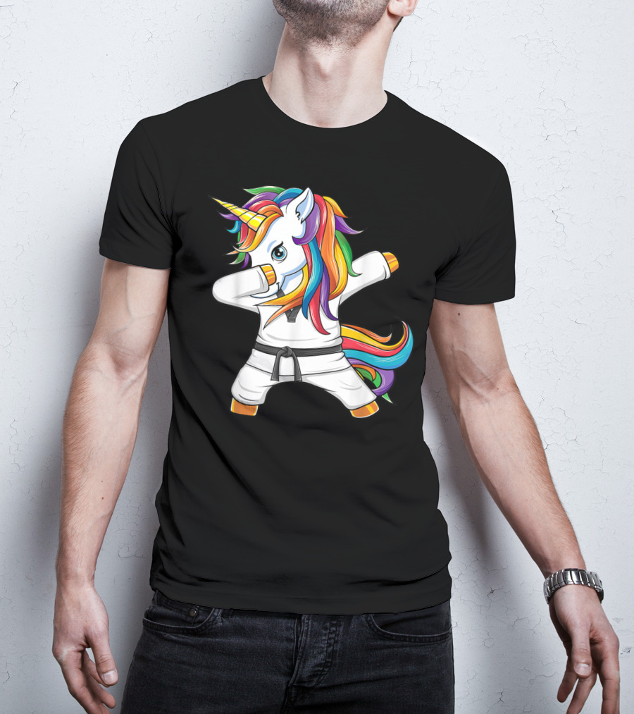 Dabbing Unicorn Karate Taekwondo Kids Girl Rainbow Martial Arts T-Shirt