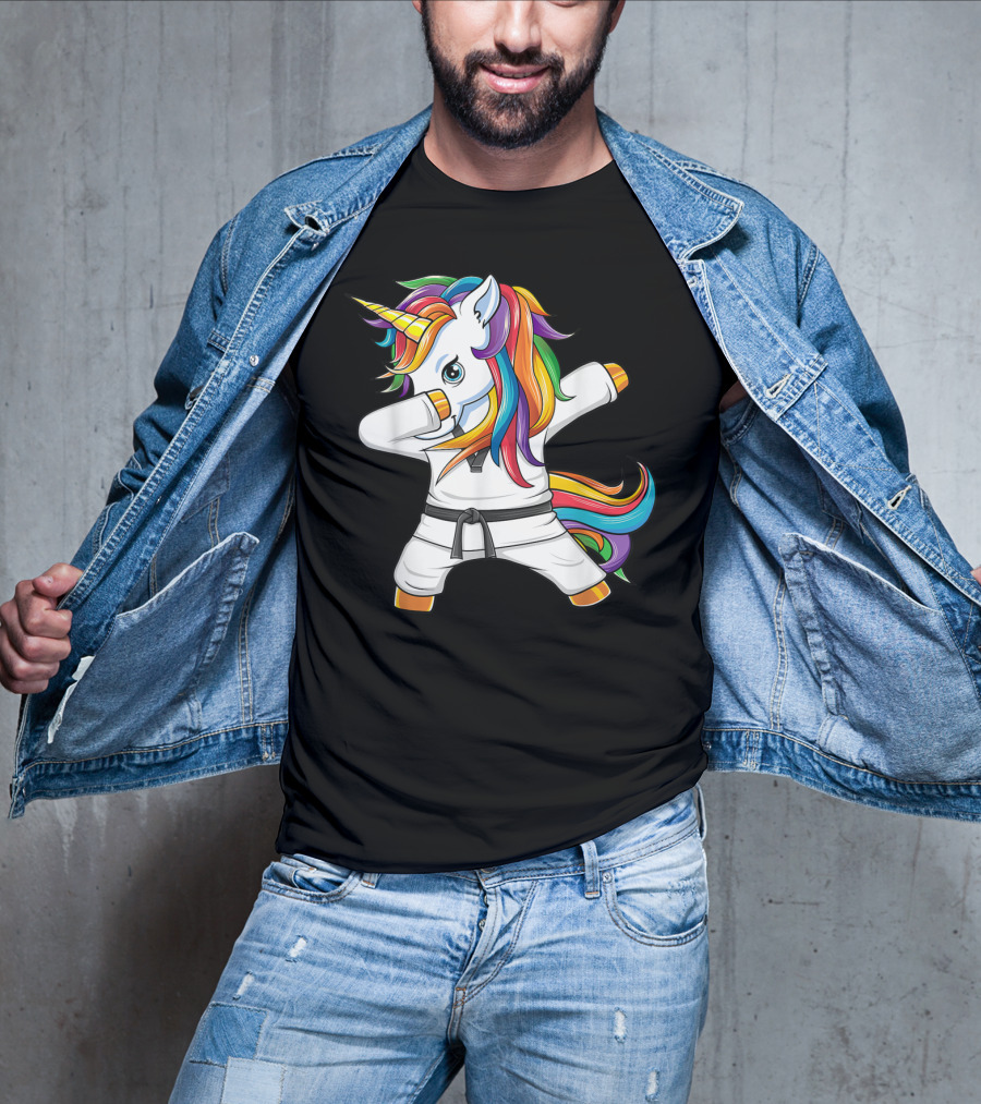 Dabbing Unicorn Karate Taekwondo Kids Girl Rainbow Martial Arts T-Shirt