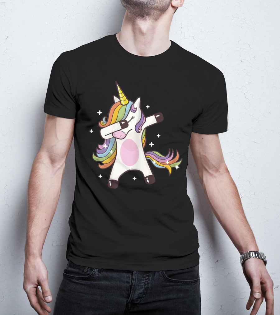 Dabbing Rainbow Unicorn With Stars T-Shirt