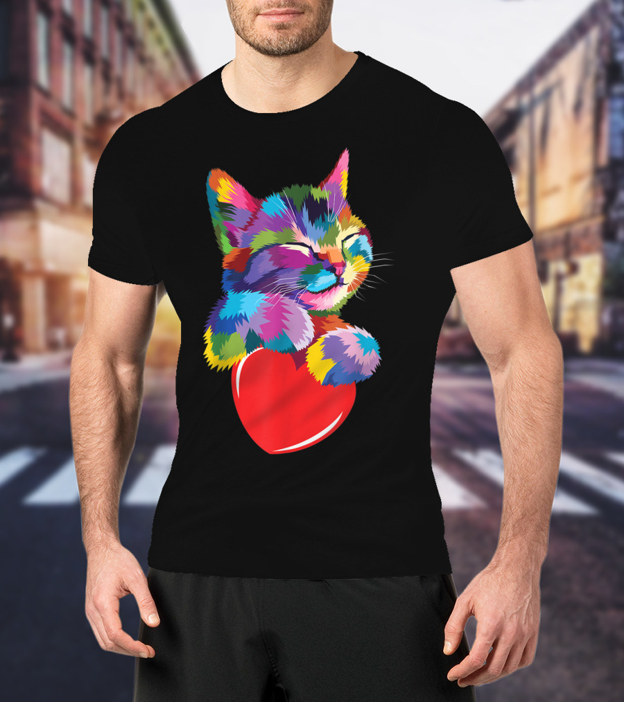 Cat For Kitten Lovers Colorful Cute Kitty Heart T-Shirt