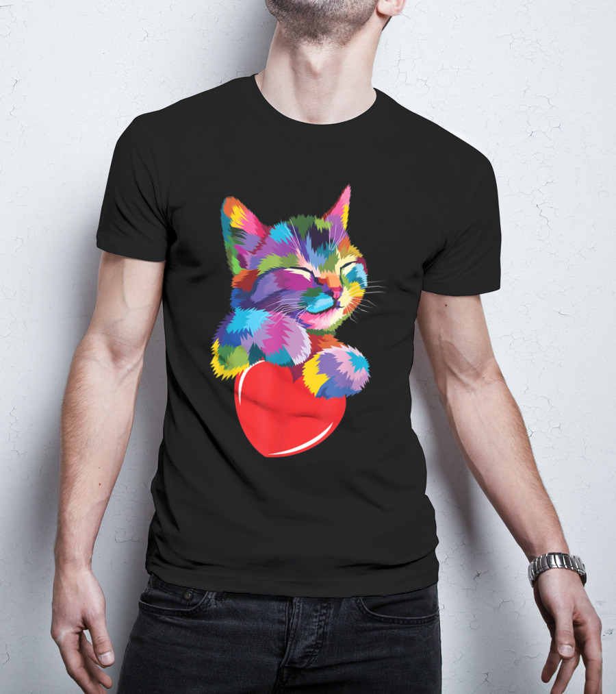 Cat For Kitten Lovers Colorful Cute Kitty Heart T-Shirt