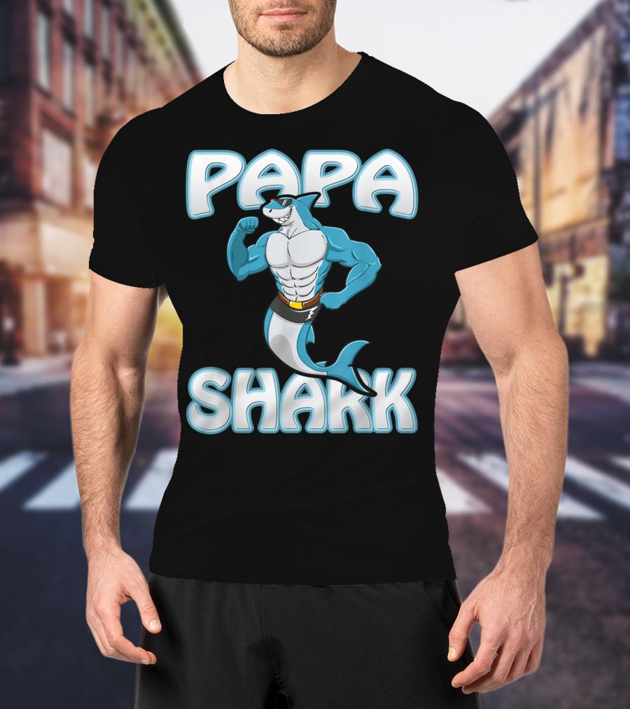 Papa Shark Muscular Gym Dad Father's Day T-Shirt