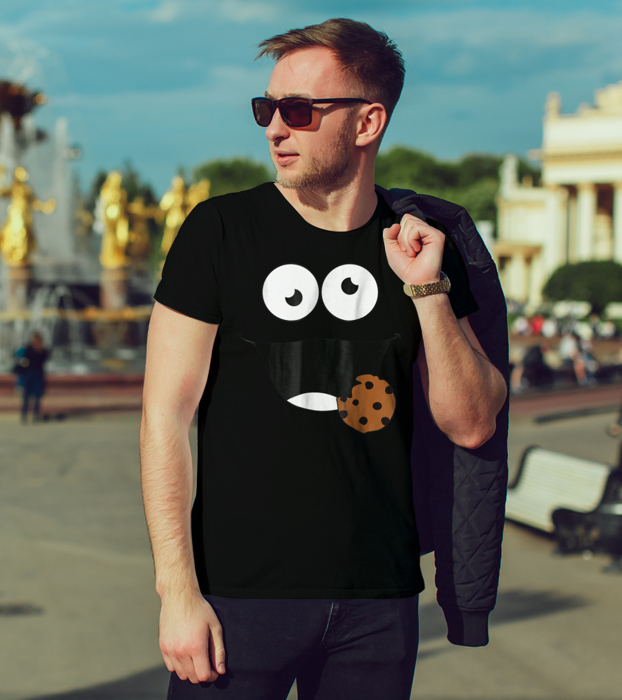 Cute Monster Cookie Funny Face Eating Cookie T-Shirt
