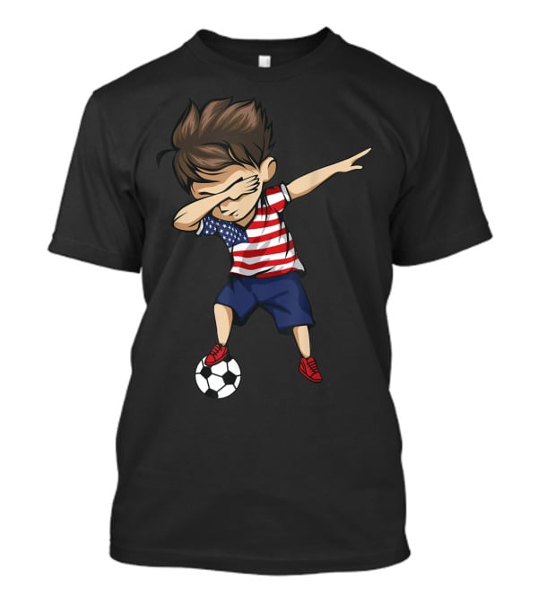 Dabbing Soccer Boy In American Flag Jersey With Soccer Ball T-Shirt