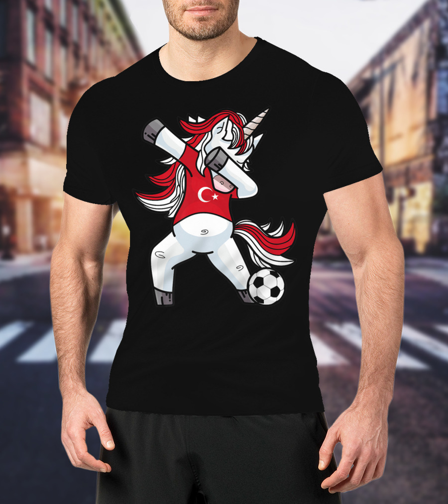 Dabbing Unicorn In Turkish Soccer Outfit With Ball T-Shirt