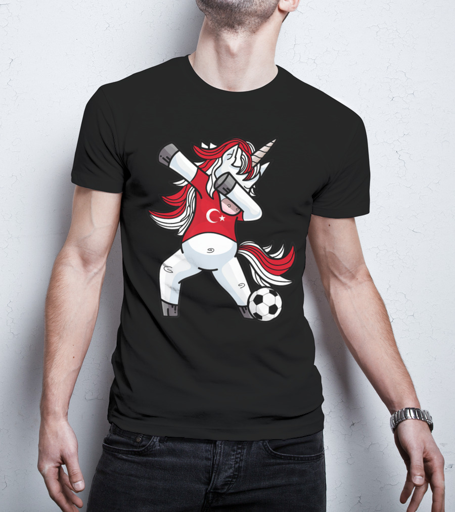 Dabbing Unicorn In Turkish Soccer Outfit With Ball T-Shirt