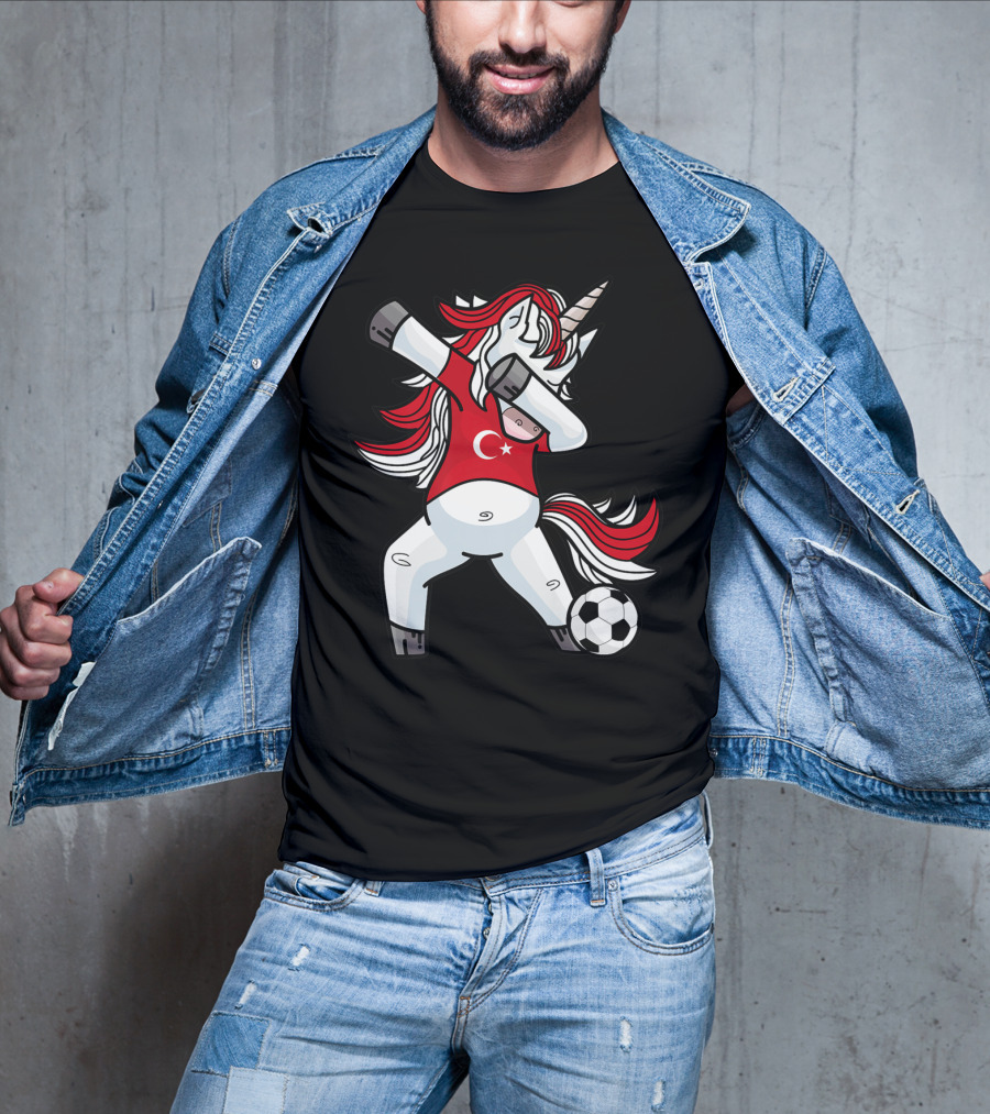Dabbing Unicorn In Turkish Soccer Outfit With Ball T-Shirt