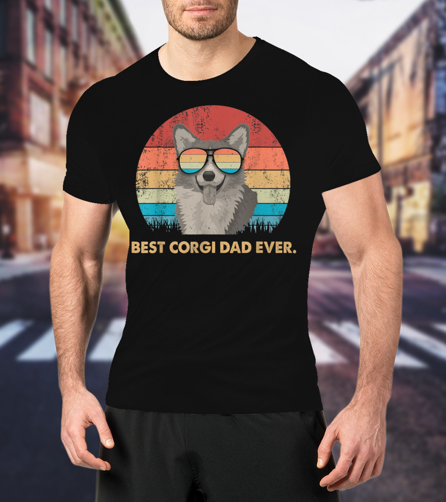 Best Corgi Dad Ever Vintage Retro Dog With Sunglasses T-Shirt