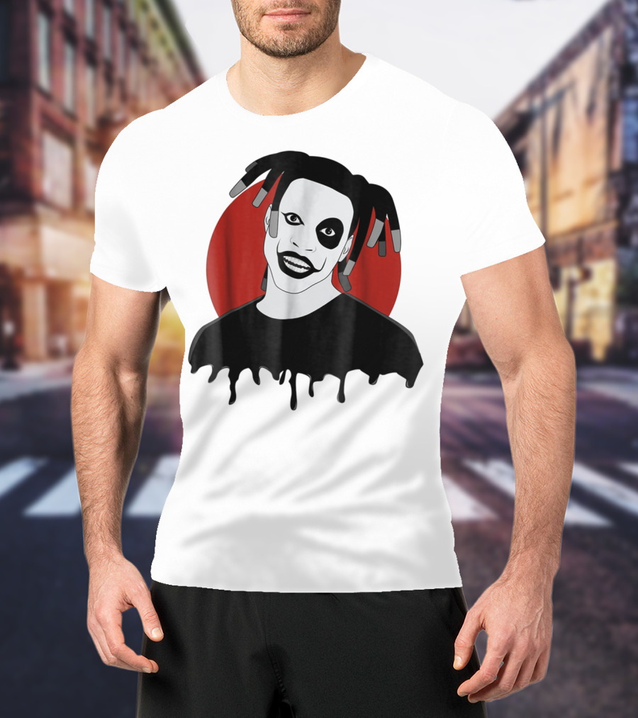 Denzel Curry Smiling Monochrome Portrait With Dreadlocks And Red Circle Background T-Shirt