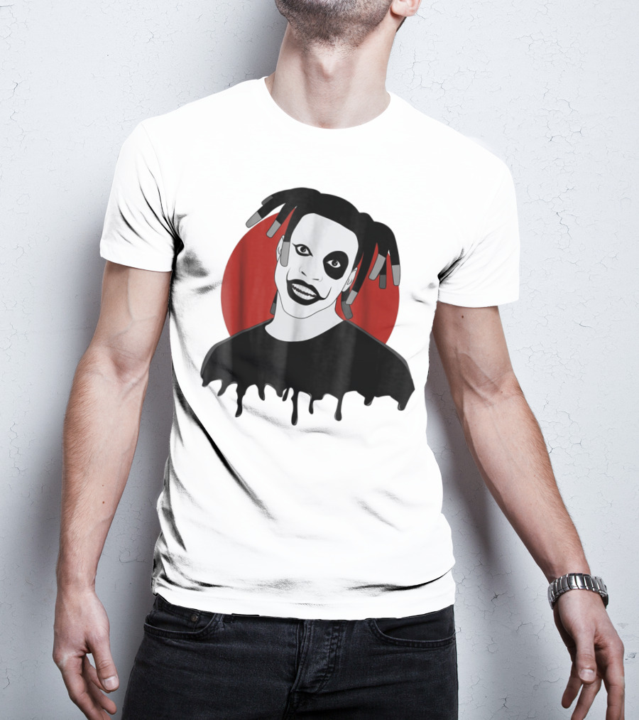 Denzel Curry Smiling Monochrome Portrait With Dreadlocks And Red Circle Background T-Shirt