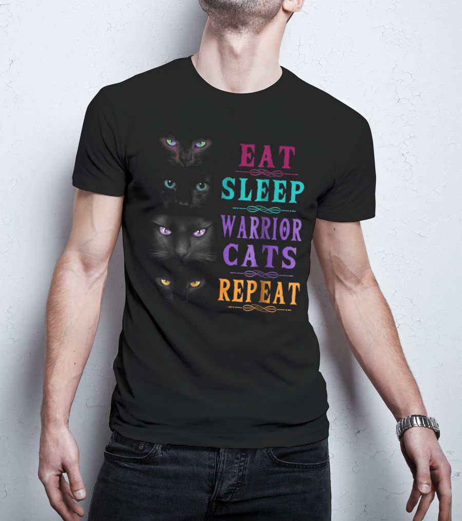 Eat Sleep Warrior Cats Repeat Four Cats Eyes T-Shirt