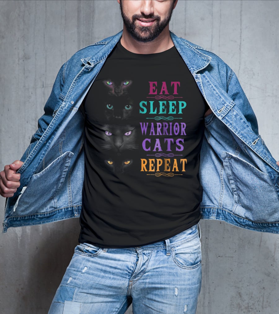 Eat Sleep Warrior Cats Repeat Four Cats Eyes T-Shirt