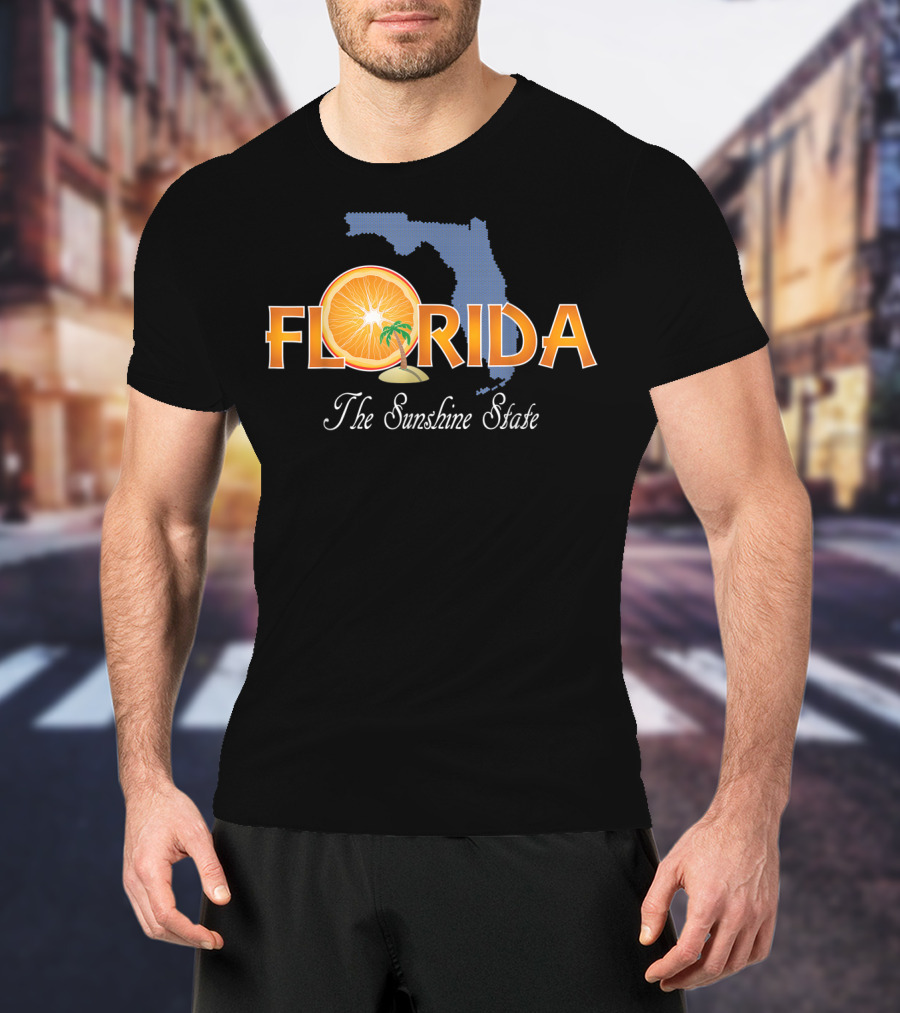 Florida The Sunshine State Orange And Palm Map T-Shirt