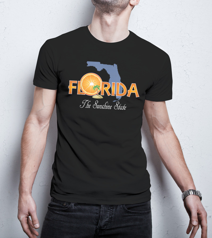 Florida The Sunshine State Orange And Palm Map T-Shirt