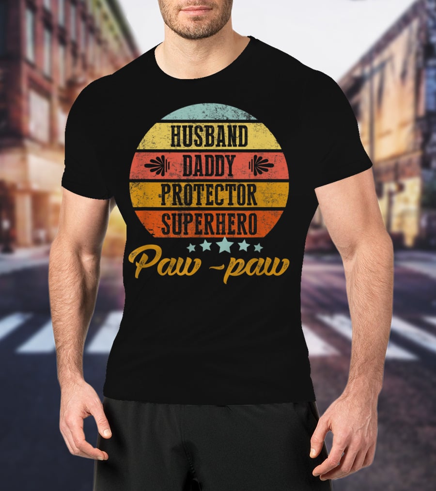 Husband Daddy Protector Superhero Paw-Paw T-Shirt