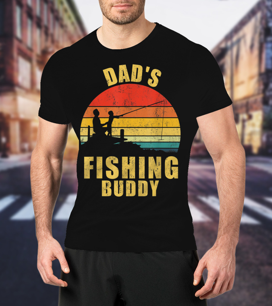 Dad's Fishing Buddy Sunset Retro T-Shirt