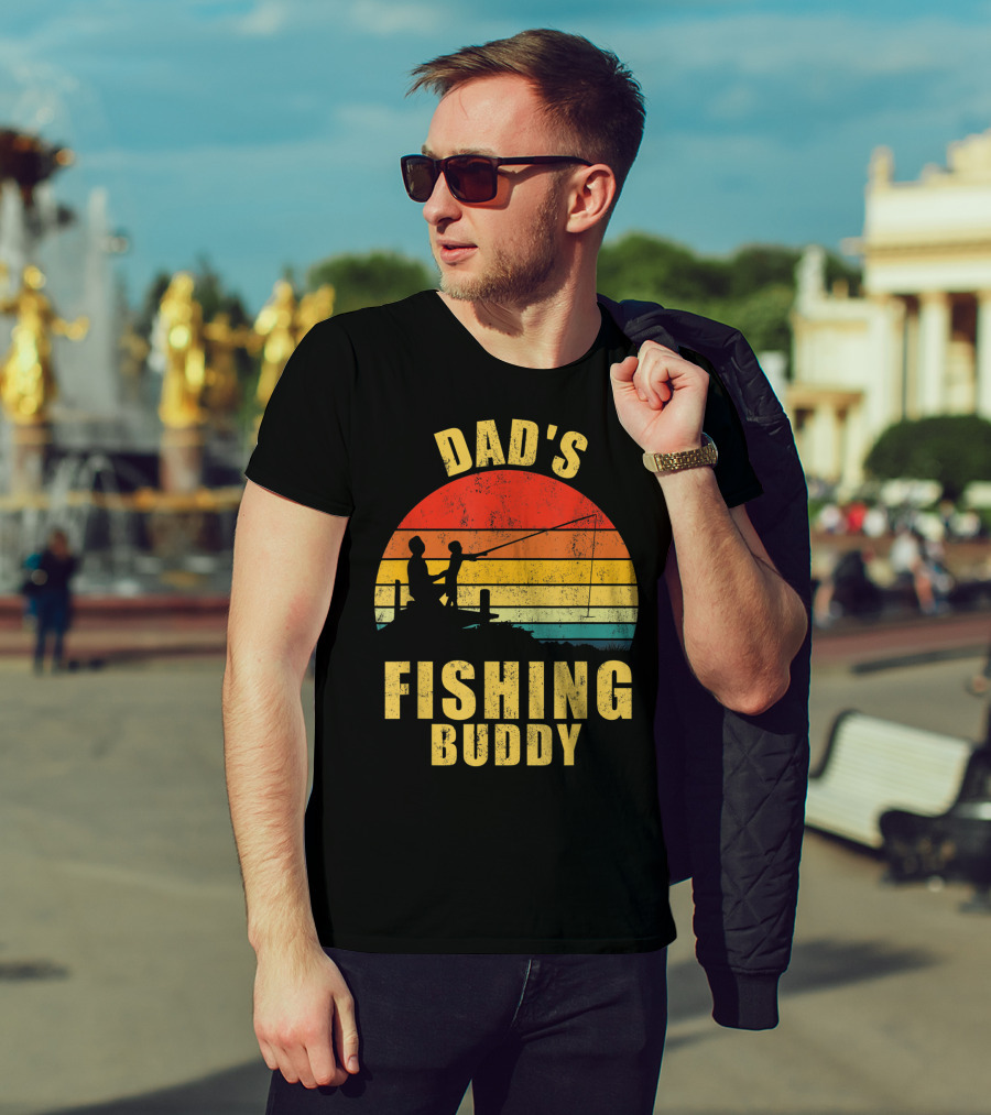 Dad's Fishing Buddy Sunset Retro T-Shirt