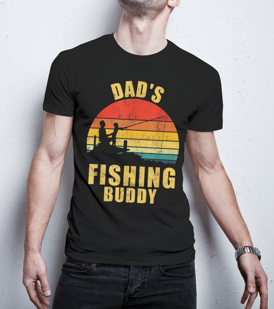 Dad's Fishing Buddy Sunset Retro T-Shirt