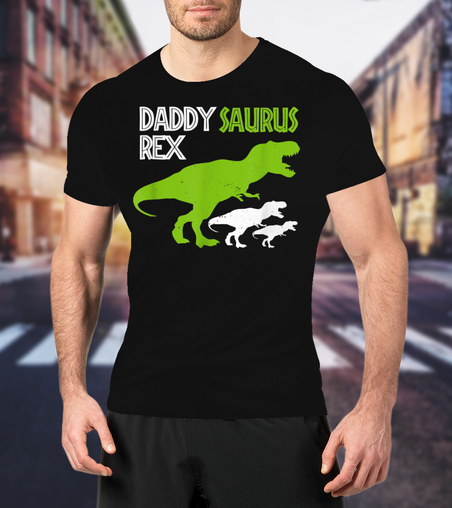 Funny Father's Day Daddysaurus Rex Dinosaur Dad And Kids T-Rex T-Shirt