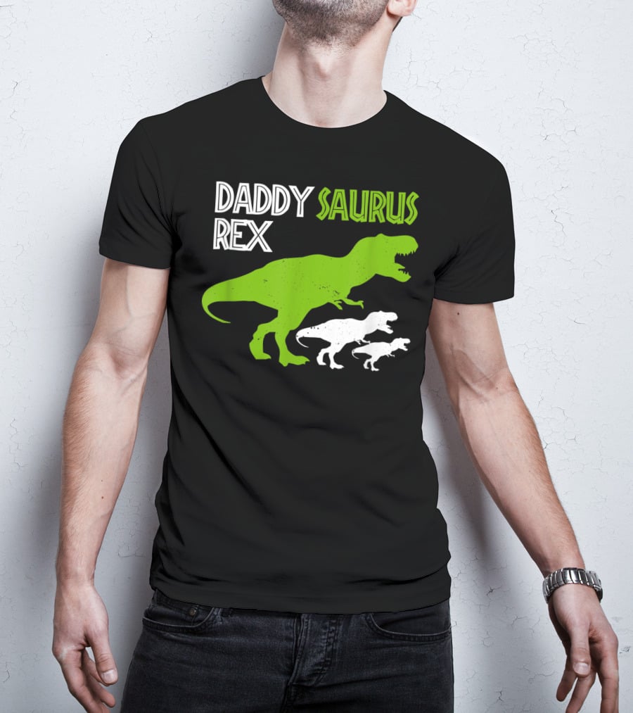 Funny Father's Day Daddysaurus Rex Dinosaur Dad And Kids T-Rex T-Shirt