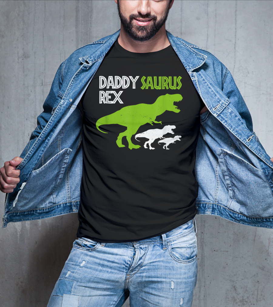 Funny Father's Day Daddysaurus Rex Dinosaur Dad And Kids T-Rex T-Shirt