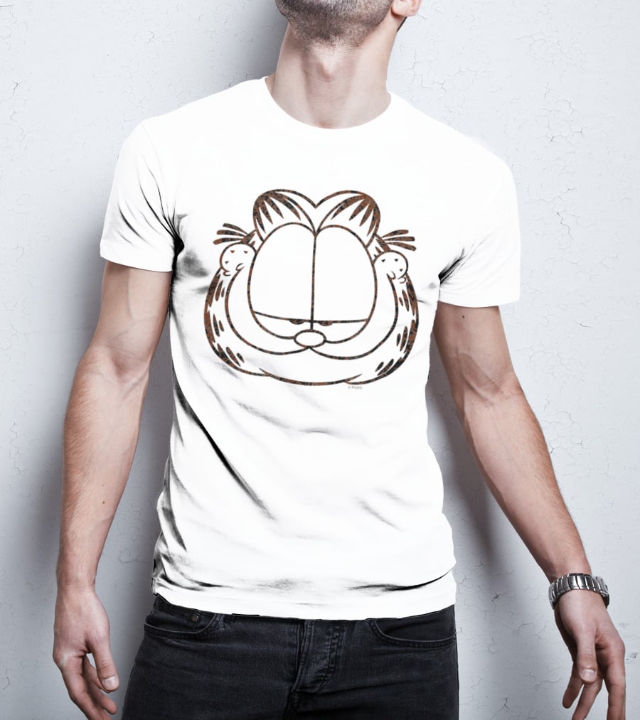 Garfield Smirking Distressed Face Outline T-Shirt