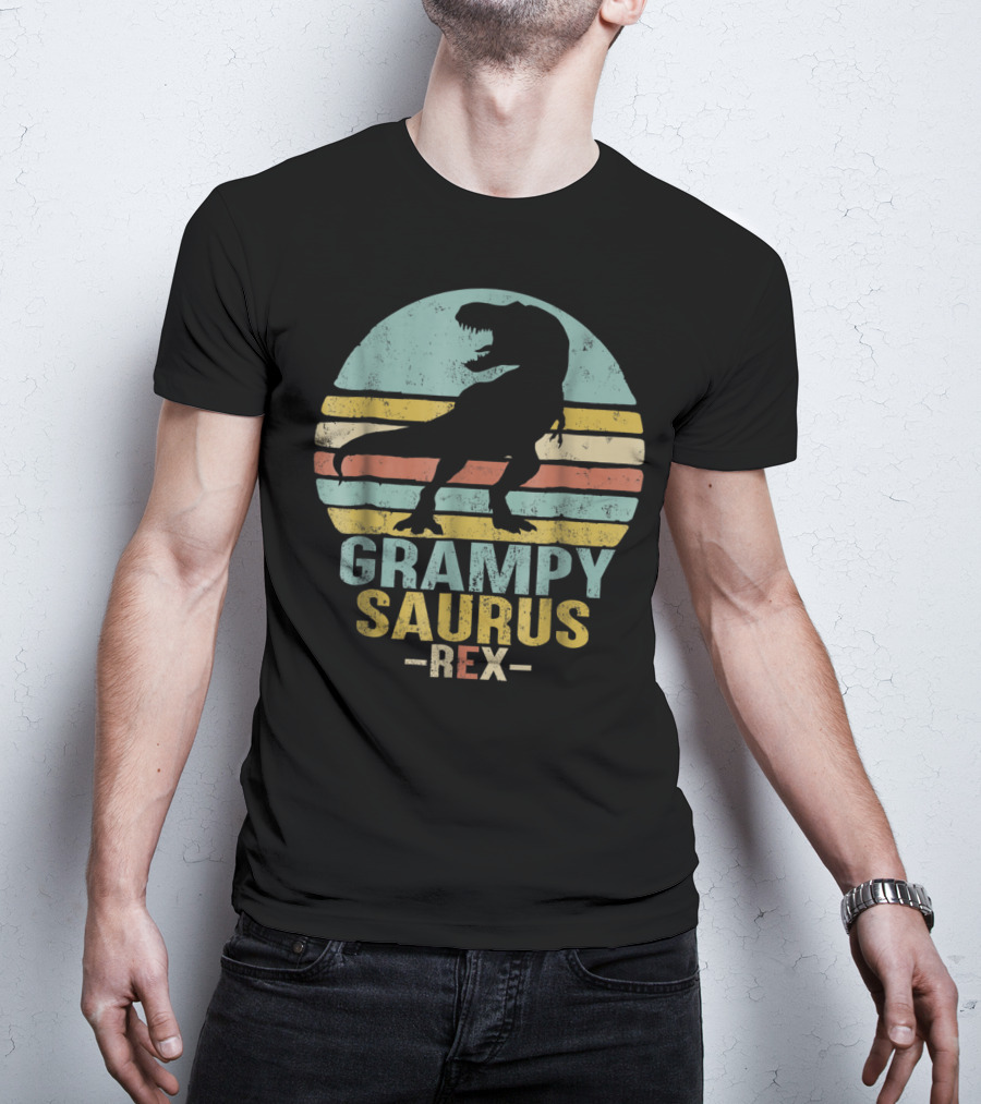 Grampysaurus Rex Funny Dinosaur Retro Sunset Stripes Grampy Sau T-Shirt