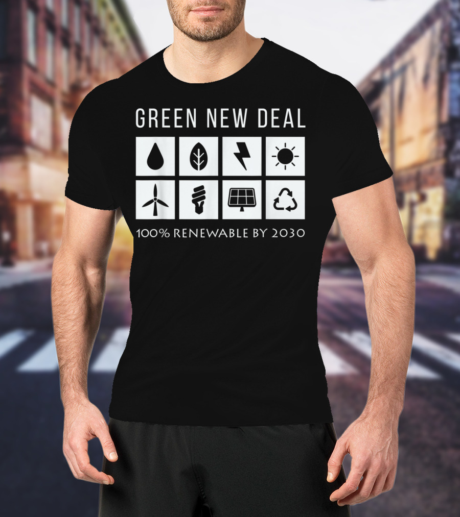 Green New Deal 100% Renewable By 2030 Climate Change Activism Icons T-Shirt
