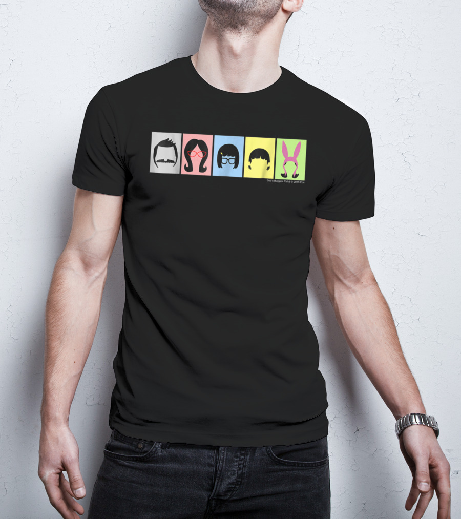 Bob's Burgers Characters Hair And Hats On Color Blocks T-Shirt