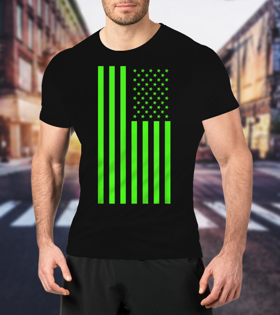 Green Banner USA Neon American Flag T-Shirt