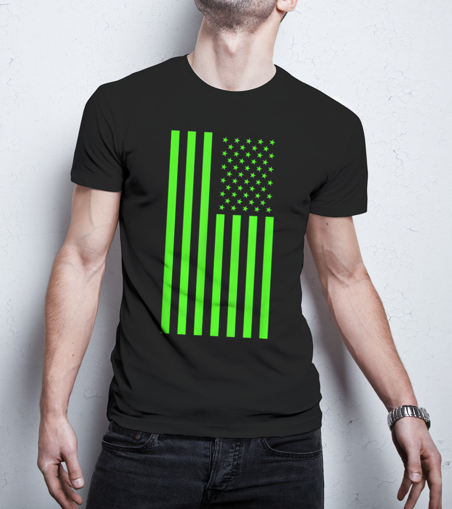 Green Banner USA Neon American Flag T-Shirt