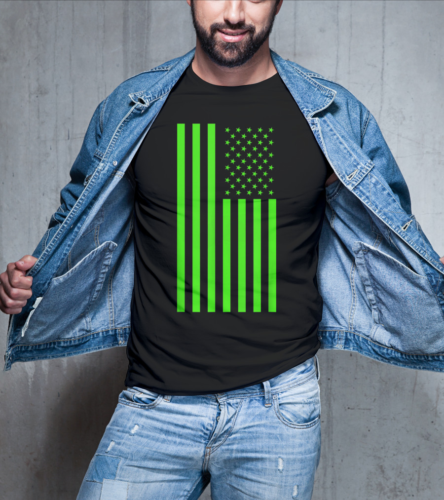 Green Banner USA Neon American Flag T-Shirt
