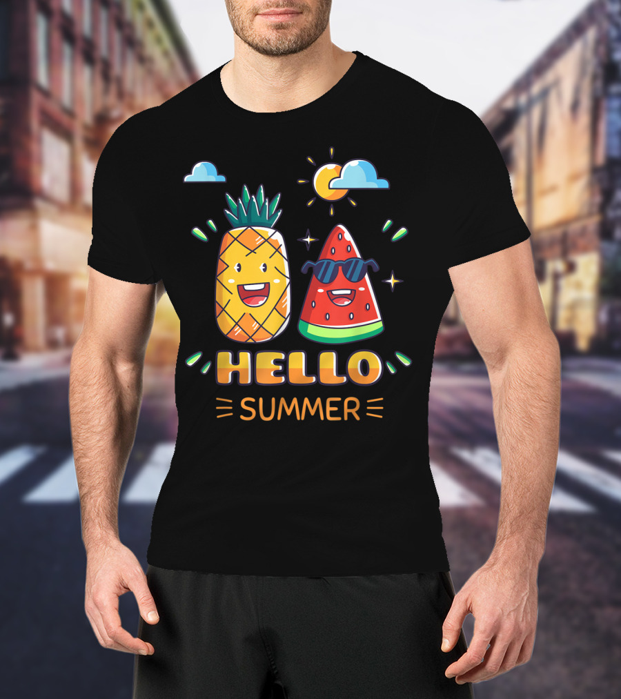 Hello Summer Pineapple Watermelon Fun Vibes T-Shirt