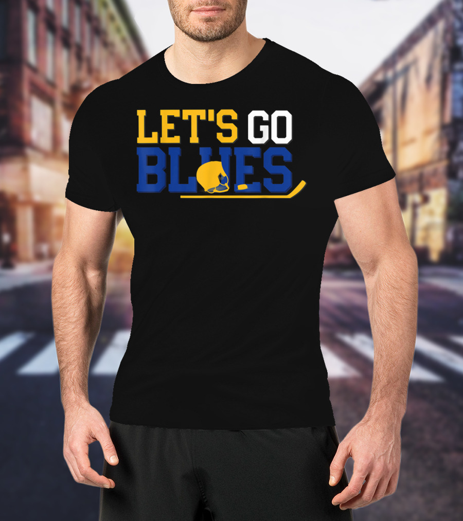 Hockey Fan Let's Go Blues Cheering Victory Celebr With Helmet And Stick T-Shirt