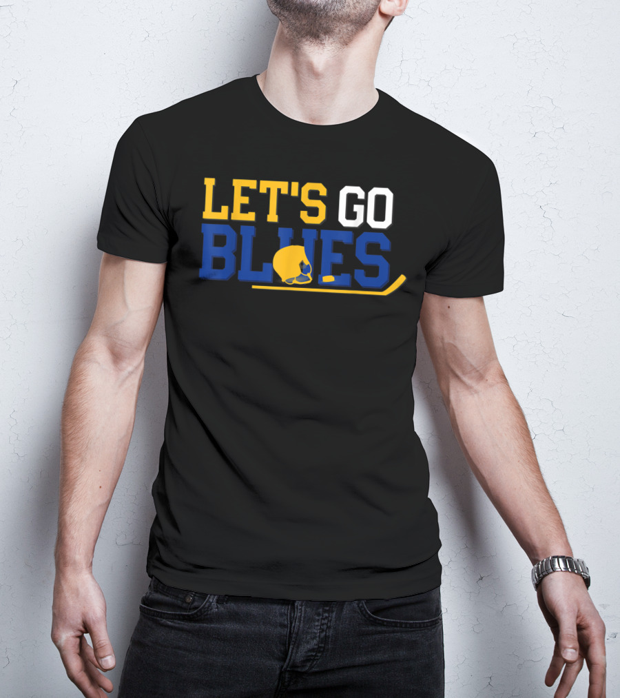 Hockey Fan Let's Go Blues Cheering Victory Celebr With Helmet And Stick T-Shirt
