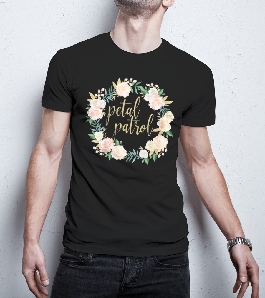 Petal Patrol Pink Blush Floral Wreath Kids Flower Girl T-Shirt