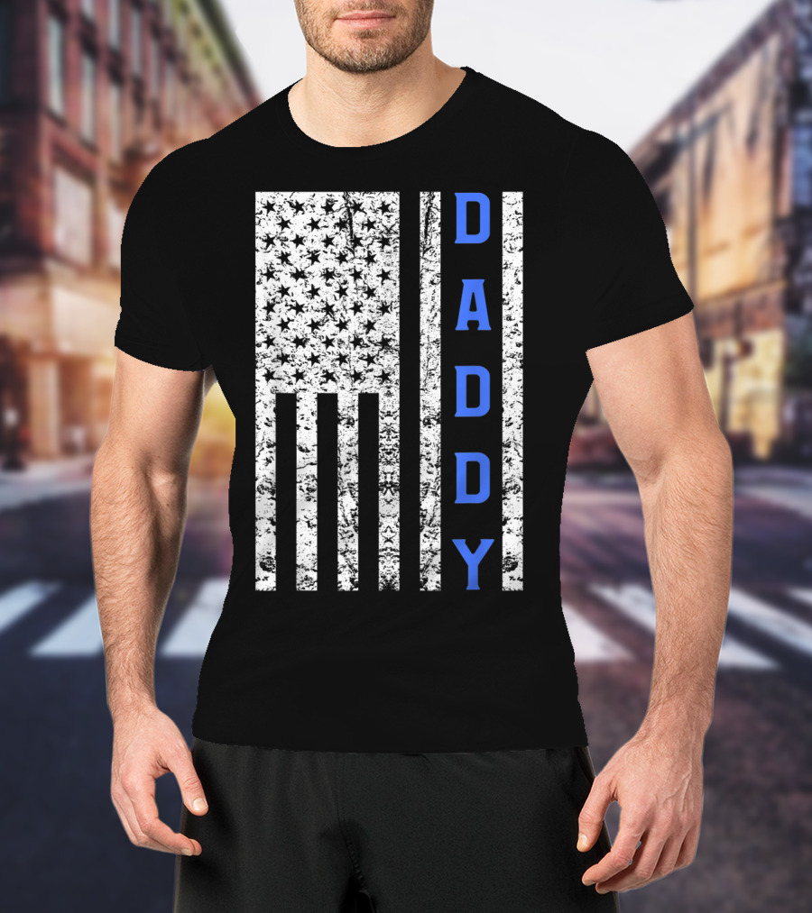American Flag Thin Blue Line Daddy Cop Dad T-Shirt